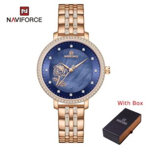 NAVIFORCE NF 5017 Women's Creative Diamonds 3D Dial Elegant Bracelet watch - Rose Gold Blue
