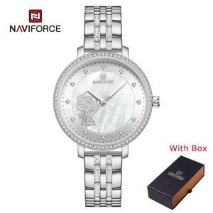 NAVIFORCE NF 5017 Women's Creative Diamonds 3D Dial Elegant Bracelet watch - Gold White