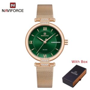 NAVIFORCE NF 5019 Women's Stainless Steel Mesh band Watch - Rose Gold White