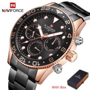 NAVIFORCE NF 9147 Men's Watch Waterproof Chronograph Date Stainless Steel Quartz-Rose Gold Blue