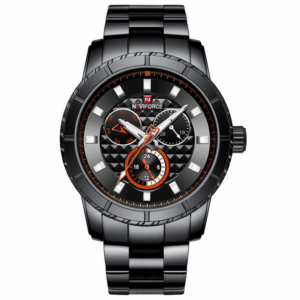 NAVIFORCE NF 9145 Luxury Brand Waterproof Stainless Steel Men's Watch Chronograph-Black Orange