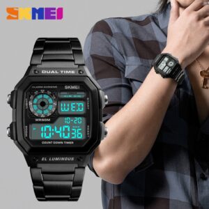 SKMEI SK 1335SI Men's Watch Stainless Steel Strap Digital Watch - Silver