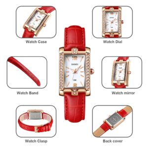 SKMEI SK 1690LBN Women's Watch Square Diamond Leather Strap - Brown