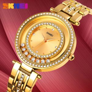 SKMEI SK 1740GD Women's Watch Round Bracelet Set - Gold