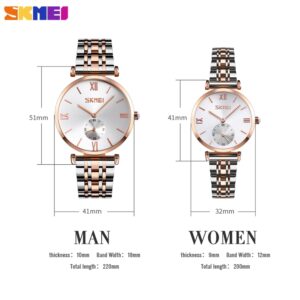 SKMEI SK 9198RGBK Couple watch Stainless Steel Strap - Rose Gold Black