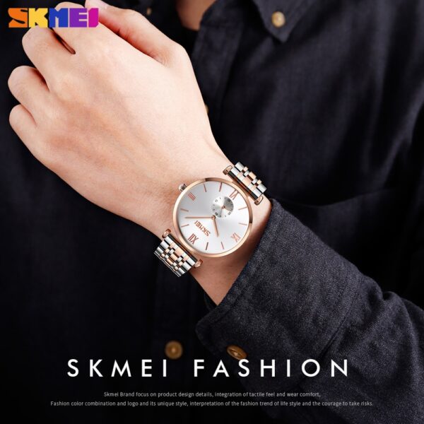 SKMEI SK 9198RGBK Couple watch Stainless Steel Strap - Rose Gold Black