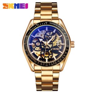 SKMEI SK 9194GDBK Men's Automatic Watch Luminous Transparent Stainless Steel - Gold Black