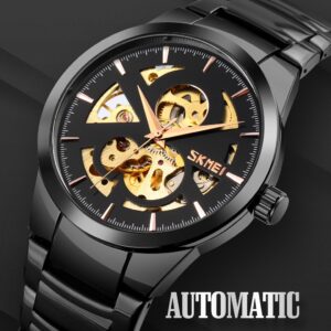 SKMEI SK 9243BK Men's Automatic Watch Full Steel Hollow Dial - Black