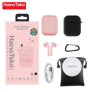 Haino Teko POP 2030 pro Gold Edition Bluetooth wireless Earpods with Case and Wireless Charger - Pink