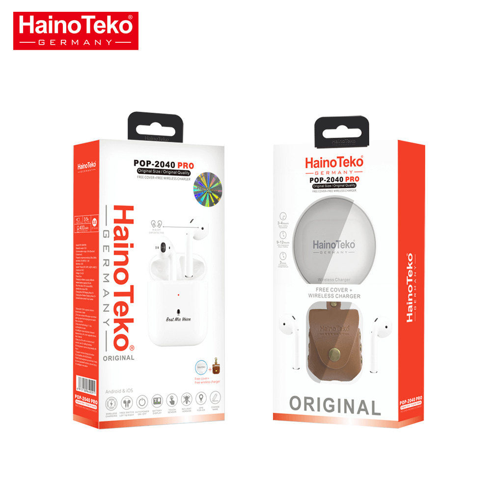Haino Teko Pop 2040 Pro Airpods with Leather Cover and Wireless Charger - White