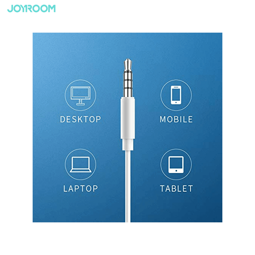 Joyroom JR-EP BEN Series Earphone High Elasticitive TPE line HiFi Quality, 3.5MM Audio Jack - White
