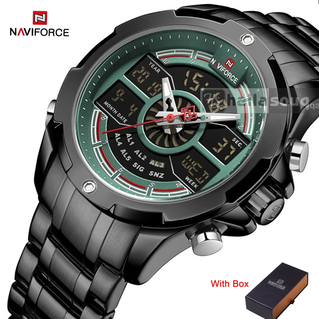 NAVIFORCE NF 9170 Stainless Steel Multifunctional Waterproof Wrist Watch for Men-Black Green