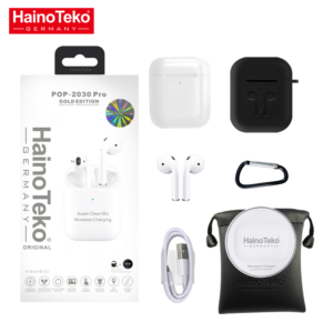 Haino Teko POP 2030 pro Gold Edition Bluetooth wireless Earpods with Case and Wireless Charger - White