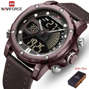 NAVIFORCE NF 9172L Leather Strap Dual Time Luminous Waterproof Men's Watch-Coffee