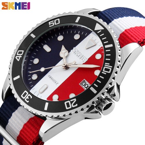 SKMEI SK 9133WT, 1 @55QAR, Nylon wristwatch japan top brand watches,stainless steel back - Middle White