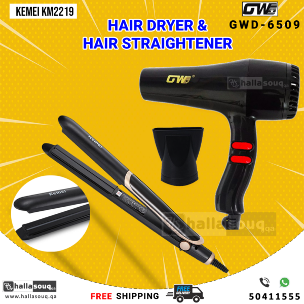 GWD GW-6509 Hair Dryer & Kemei KM-2219 Electric Hair Straightener
