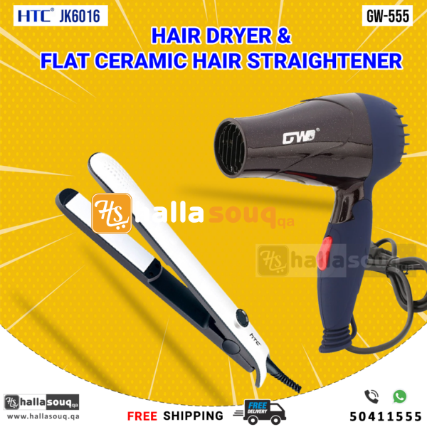 GWD GW-555 Mini Hair Dryer Foldable & HTC JK 6016 Flat Ceramic Hair Straightener Combo