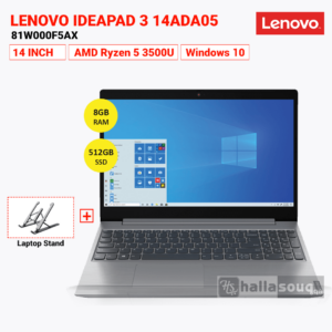 Lenovo IdeaPad 3 14ADA05 81W000F5AX Laptop, AMD Ryzen 5 3500U, 8GB RAM, 512GB SSD,  AMD Radeon Vega 8, 14inch FHD, Windows 10 - Grey
