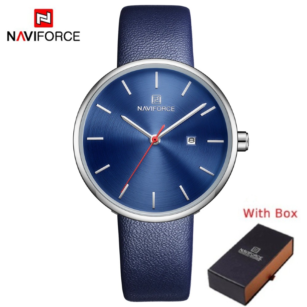 NAVIFORCE NF 5002 Classic Women's Watch Leather Strap  - Blue White