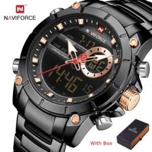 NAVIFORCE NF 9163 Men's Watch Chronograph Stainless Steel Analog Digital Watch-Black