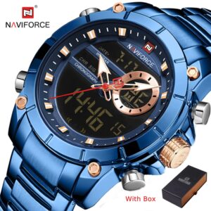 NAVIFORCE NF 9163 Men's Watch Chronograph Stainless Steel Analog Digital Watch-Blue Blue