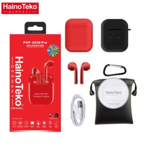 Haino Teko POP 2030 pro Gold Edition Bluetooth wireless Earpods with Case and Wireless Charger - Red