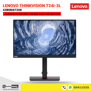 Lenovo ThinkVision T24i-2L 62B0MAT2UK, 23.8 Inch IPS Natural Low Blue Light FHD Monitor - Raven Black