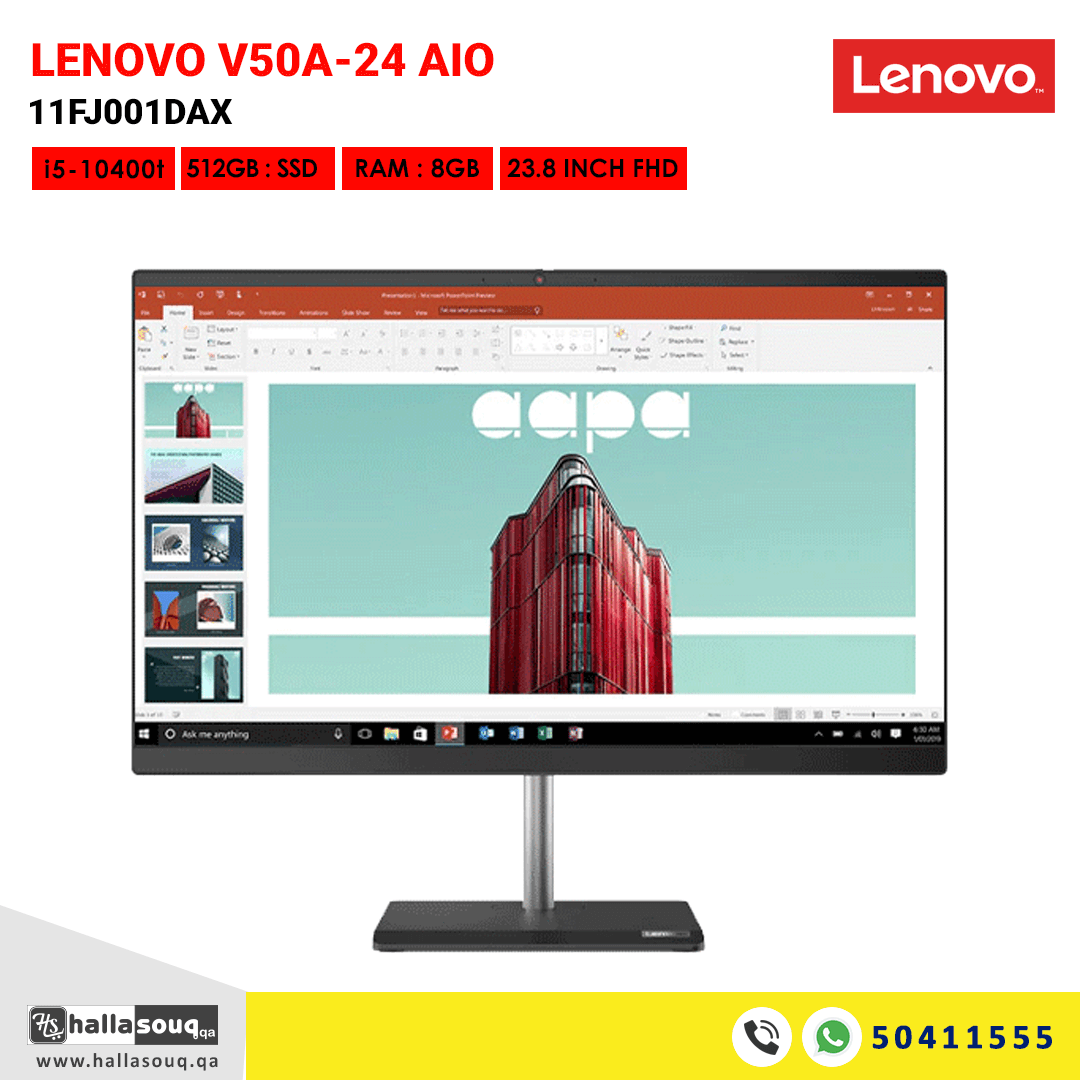 Lenovo V50a-24 AIO 11FJ001DAX Desktop (i5-10400T, 8GB DDR4,512GB SSD, Intel UHD Graphics, 23.8 Inch FHD) - Black