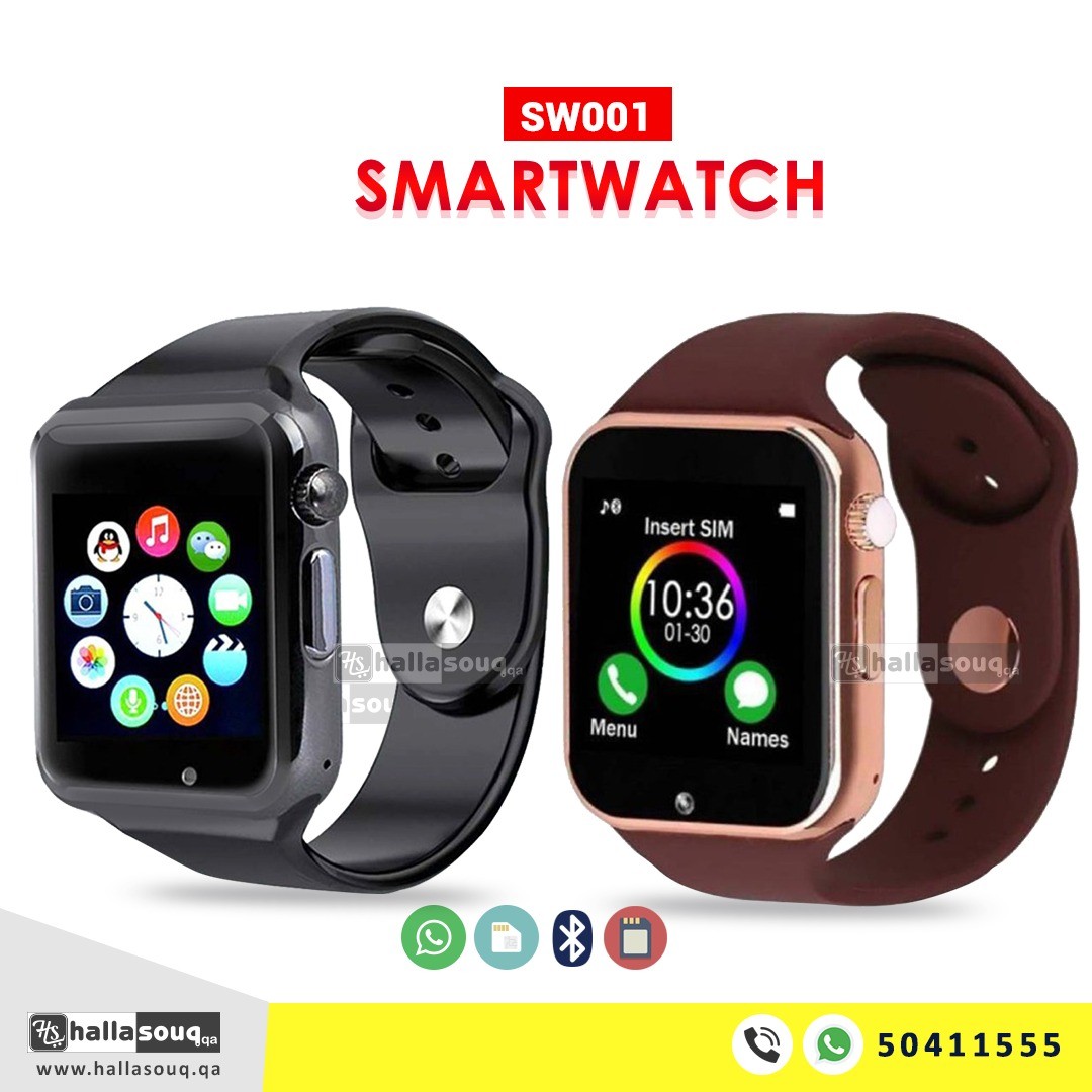Mobile Smartwatch SW 001 With Memory, Sim Card Slot USB & Bluetooth, 2 Pcs - Black & Rose Gold