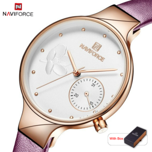 NAVIFORCE NF 5001 Women's Watch Waterproof Leather Wristwatch  - Purple