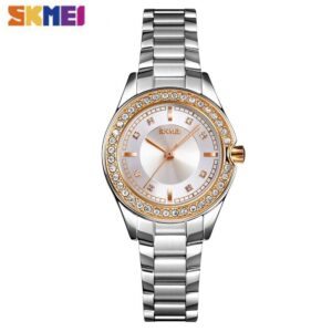 SKMEI SK 1534RGSI Women's Watch Stainless Steel Innovative Diamond Wristwatch - Rose Gold Silver