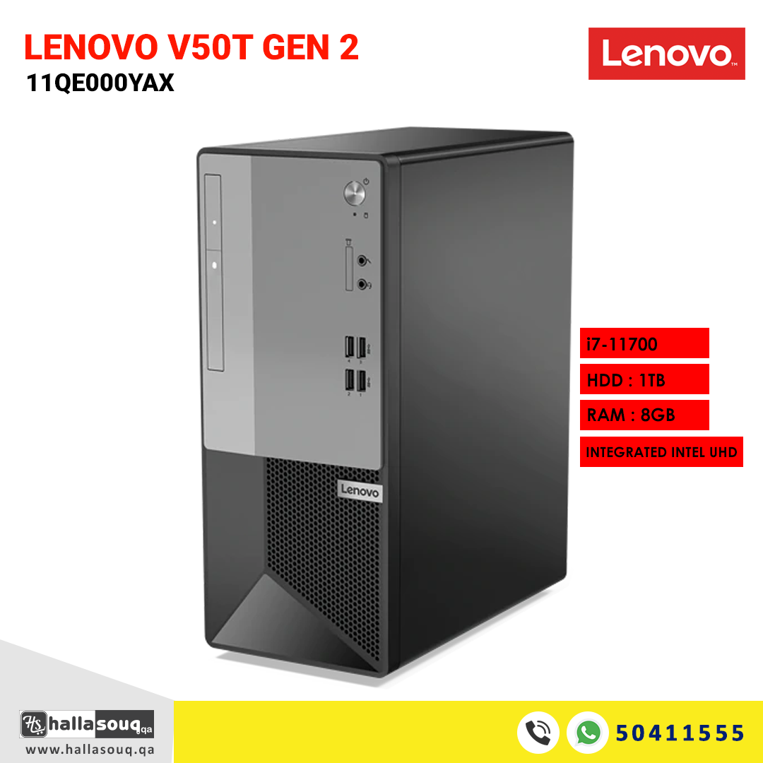 Lenovo V50t Gen 2 11QE000YAX Tower ( Intel Core i7-11700, 8GB RAM, TB HDD, Integrated Intel UHD) - Black