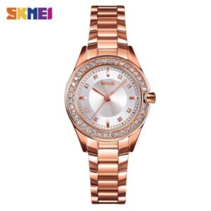 SKMEI SK 1534GDSI Women's Watch Stainless Steel Innovative Diamond Wristwatch - Gold Silver