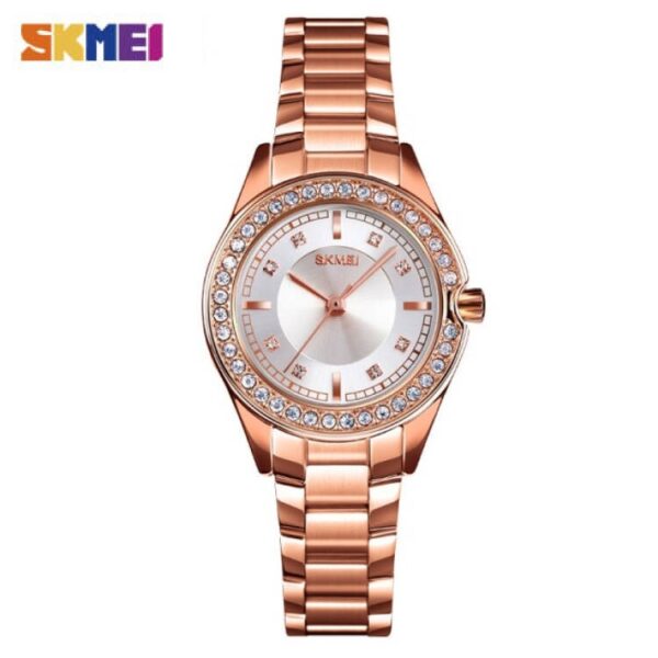 SKMEI SK 1534GD Women's Watch Stainless Steel Innovative Diamond Wristwatch - Gold