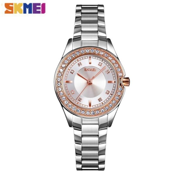 SKMEI SK 1534RG Women's Watch Stainless Steel Innovative Diamond Wristwatch - Rose Gold