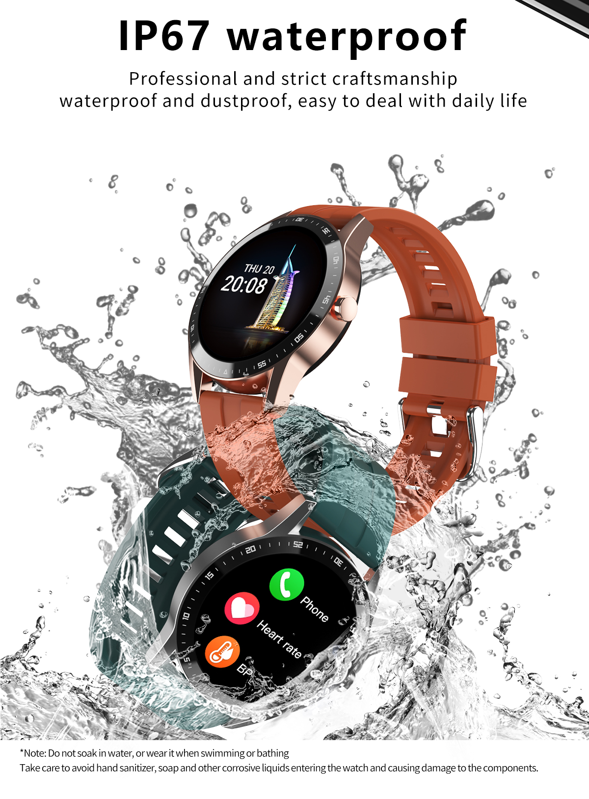 S200 IP67 Waterproof Smartwatch With 1.28" Inch Screen, Bluetooth Call and Health Monitors - Black