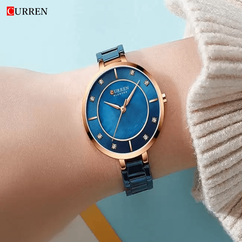 Curren 9051 Ladies Quartz Watch Chronograph Fashion Casual Stainless Steel - Blue