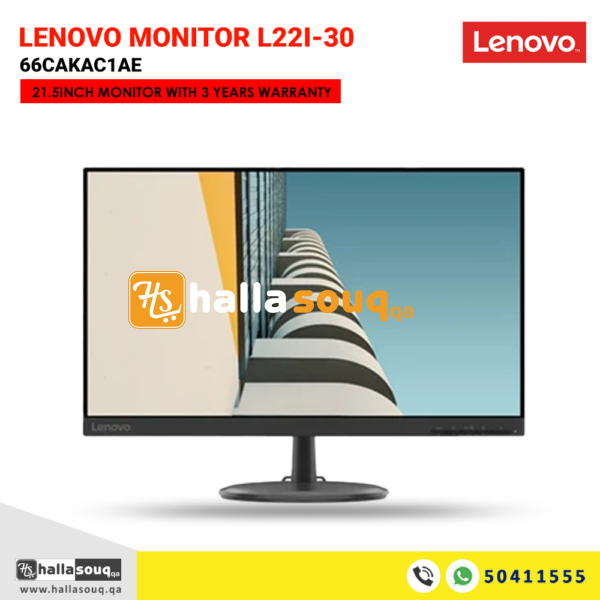 Lenovo Monitor L22i-30 66CAKAC1AE (A21215FL0) 21.5inch Monitor With 3 Years Warranty - Black