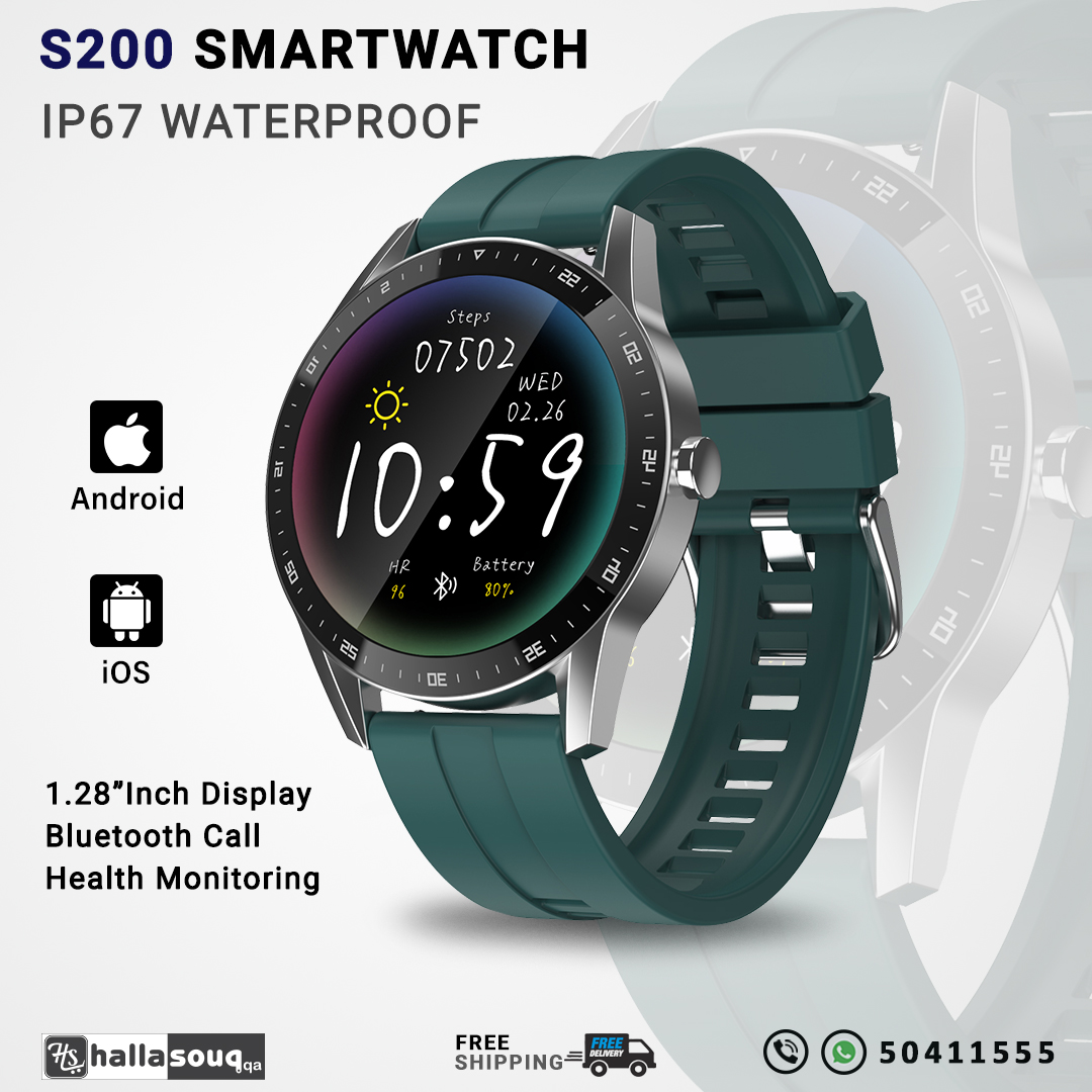 S200 IP67 Waterproof Smartwatch With 1.28" Inch Screen, Bluetooth Call and Health Monitors - Green