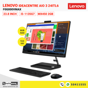 Lenovo IdeaCentre AIO 3 24ITL6 F0G000VMAX (Intel Core i5-1135G7, 8GB RAM, 512GB SSD, MX450 2 GB, 23.8" FHD Touch,Windows 11) - Black