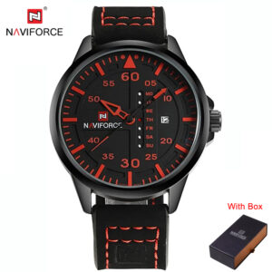 NAVIFORCE NF 9074 Original Genuine Leather Sport Men's Wrist Watch - Black