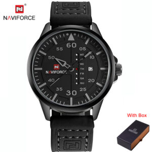 NAVIFORCE NF 9074 Original Genuine Leather Sport Men's Wrist Watch - Black Grey