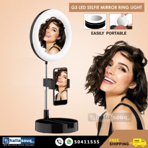 G3 LED Selfie Mirror Ring Light with Stand & Mobile Phone Holder for Video Live Stream Makeup - Black
