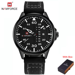 NAVIFORCE NF 9074 Original Genuine Leather Sport Men's Wrist Watch - Black White