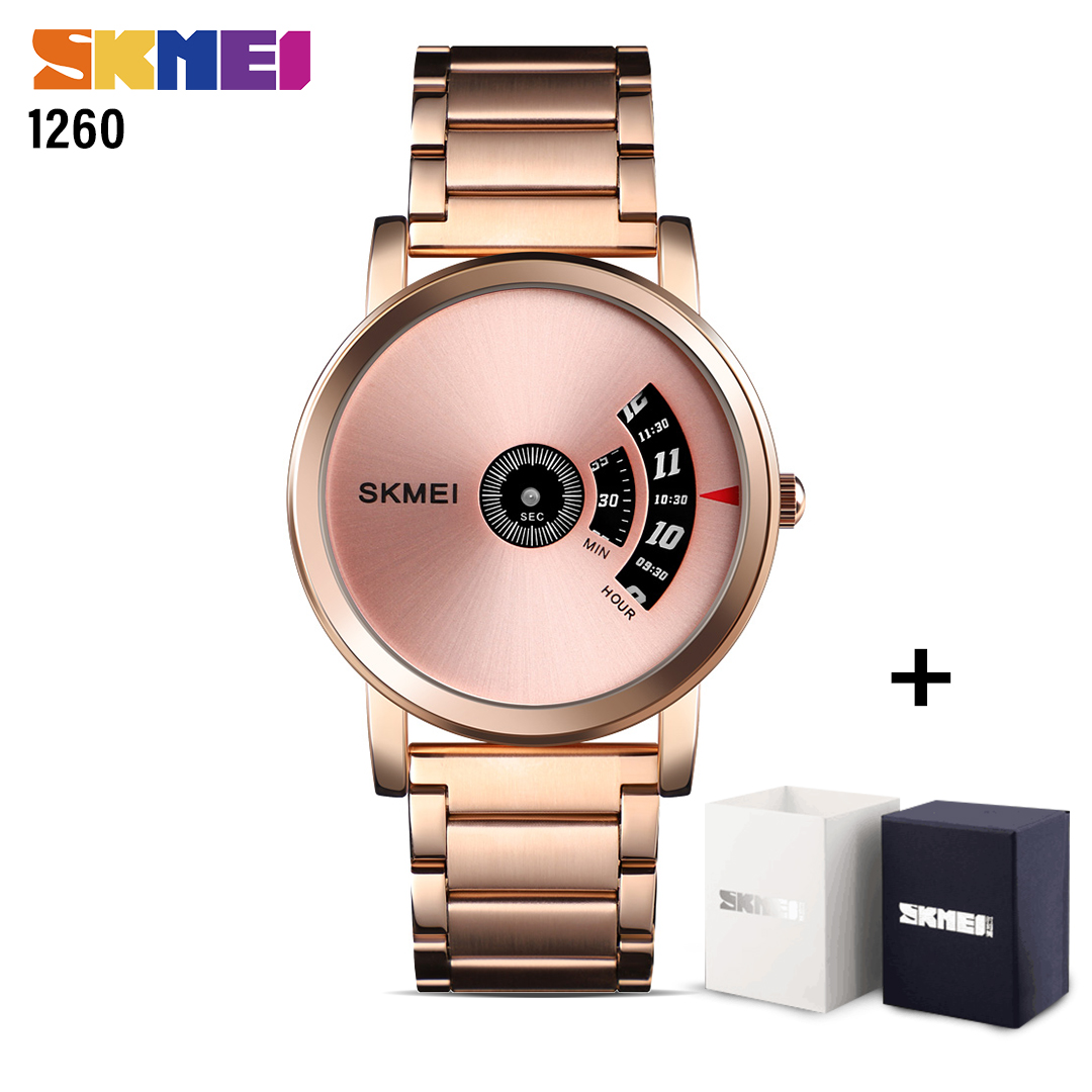 Skmei SK 1260 Simple Style Men's Quartz Watch Water Resistant 30 MTR Stainless steel-Rose Gold