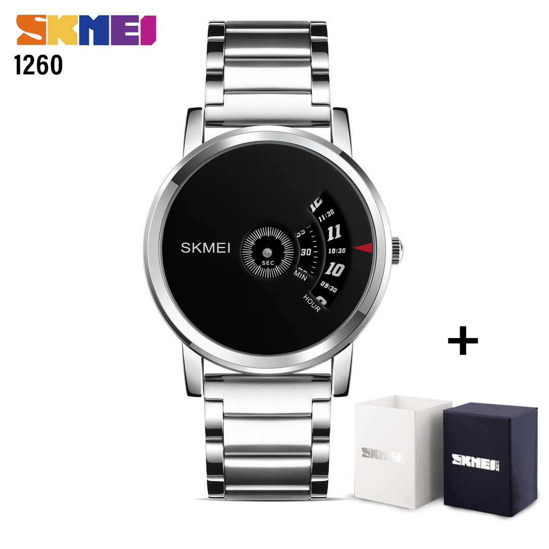 Skmei SK 1260 Simple Style Men's Quartz Watch Water Resistant 30 MTR Stainless steel-Silver Black