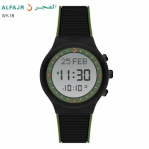ALFAJR WY-16  Islamic Prayer watch with Qibla direction and Azan Reminder - Black Green