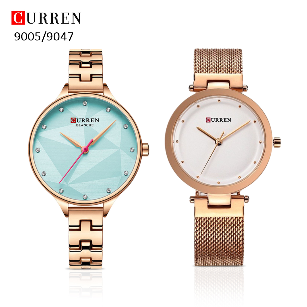 Curren 9005/9047 Ladies Fashion Watch with Stainless Steel Band - 2 PCS