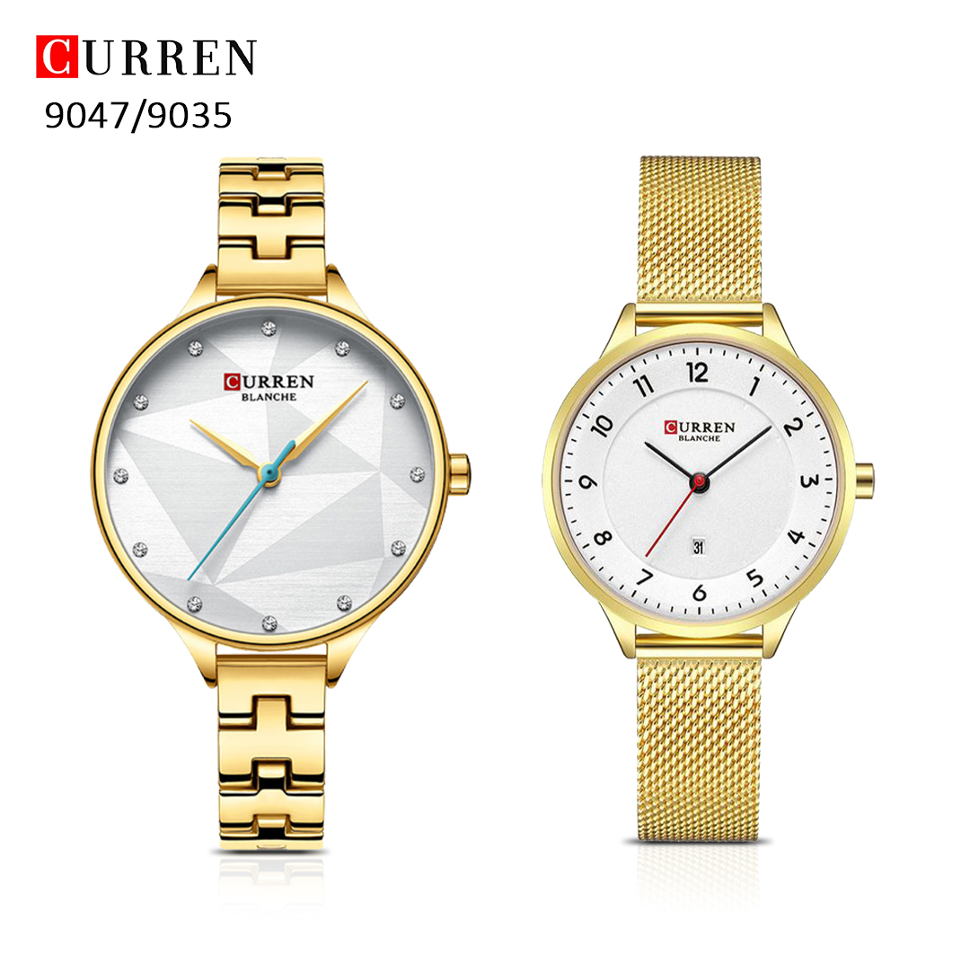 Curren 9047/9035 Ladies Fashion Watch with Stainless Steel Band - 2 PCS