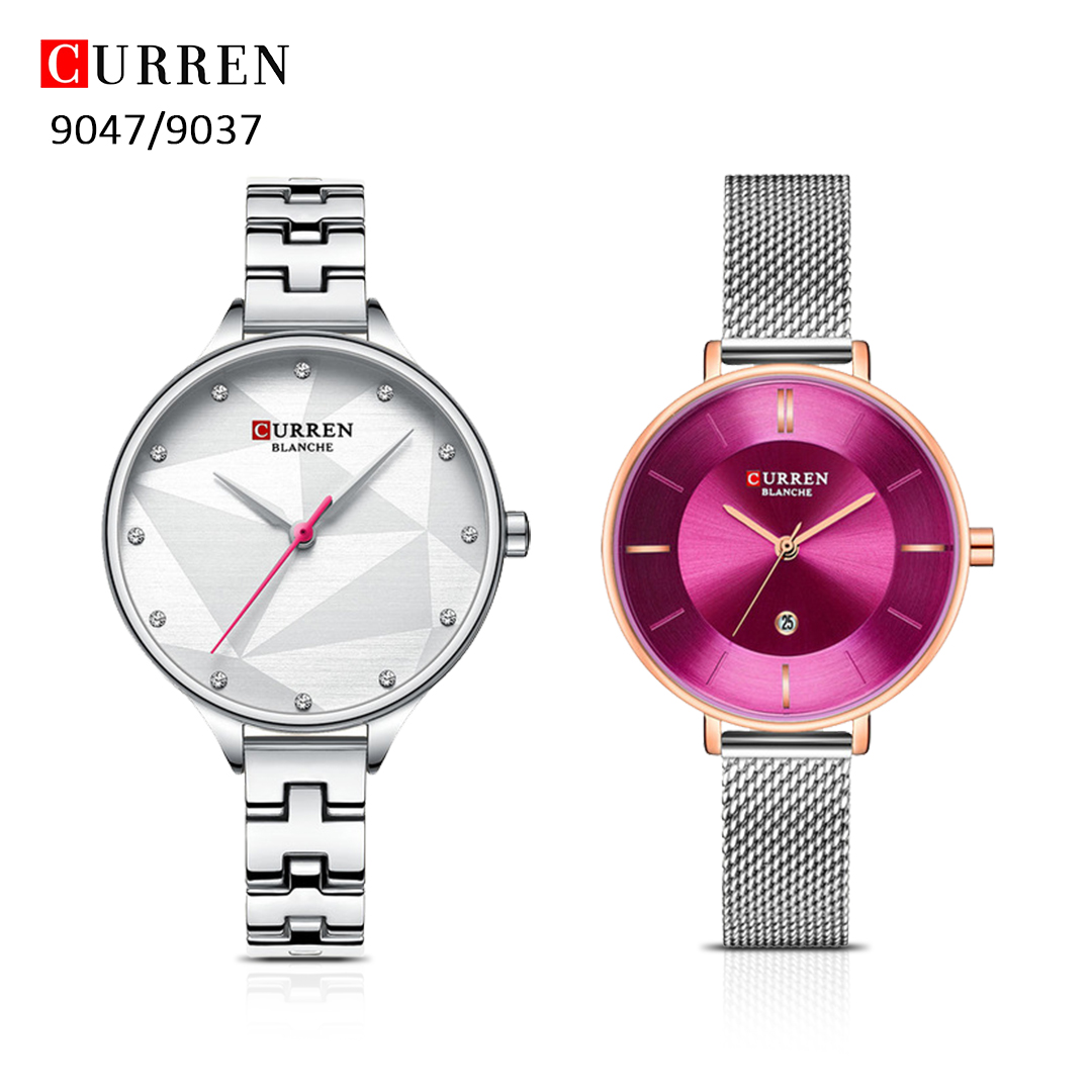 Curren 9047/9037 Ladies Fashion Watch with Stainless Steel Band - 2 PCS